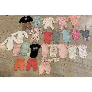 28 piece Lot of newborn baby girl clothes - Bodysuits, Mittens, Footie Pjs Etc!
